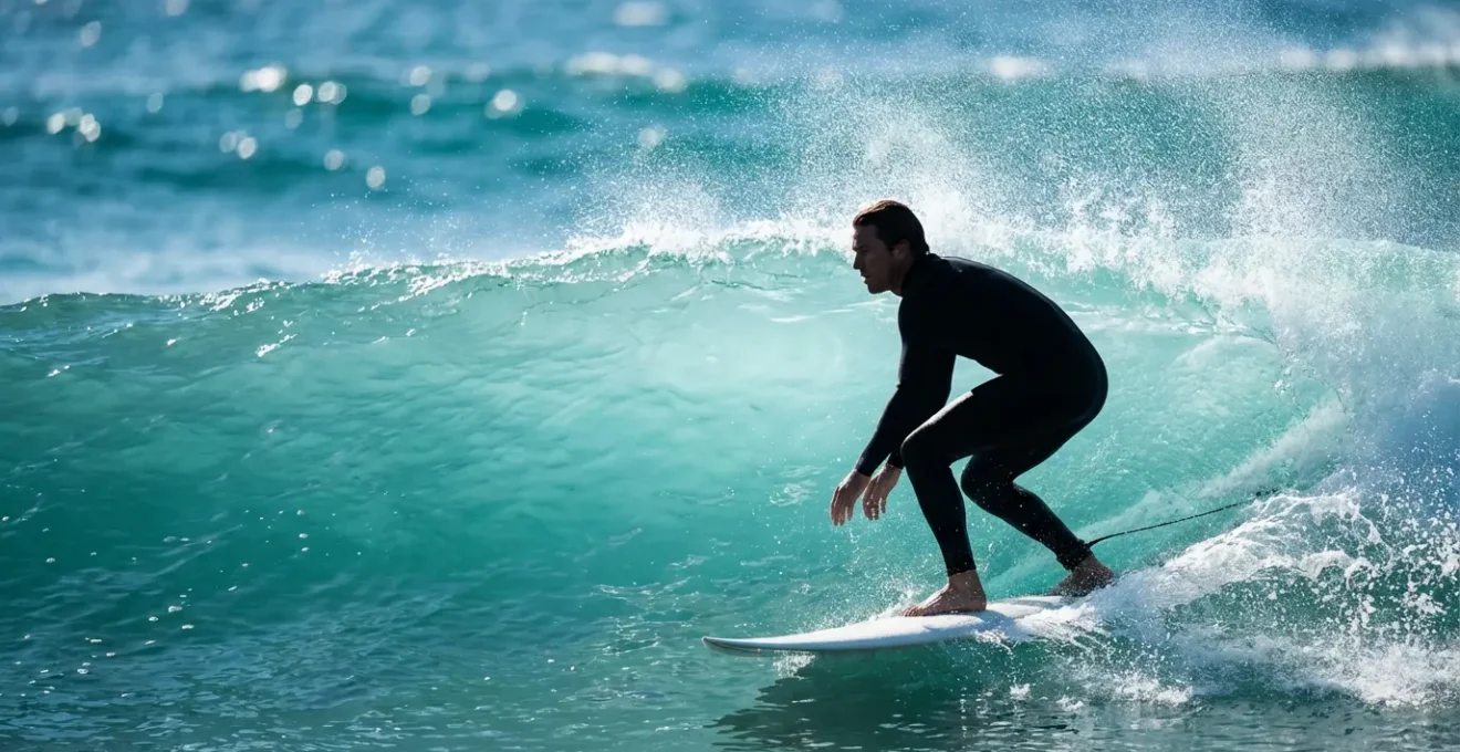 Metafora visiva del surfista che cavalca l'onda del cambiamento