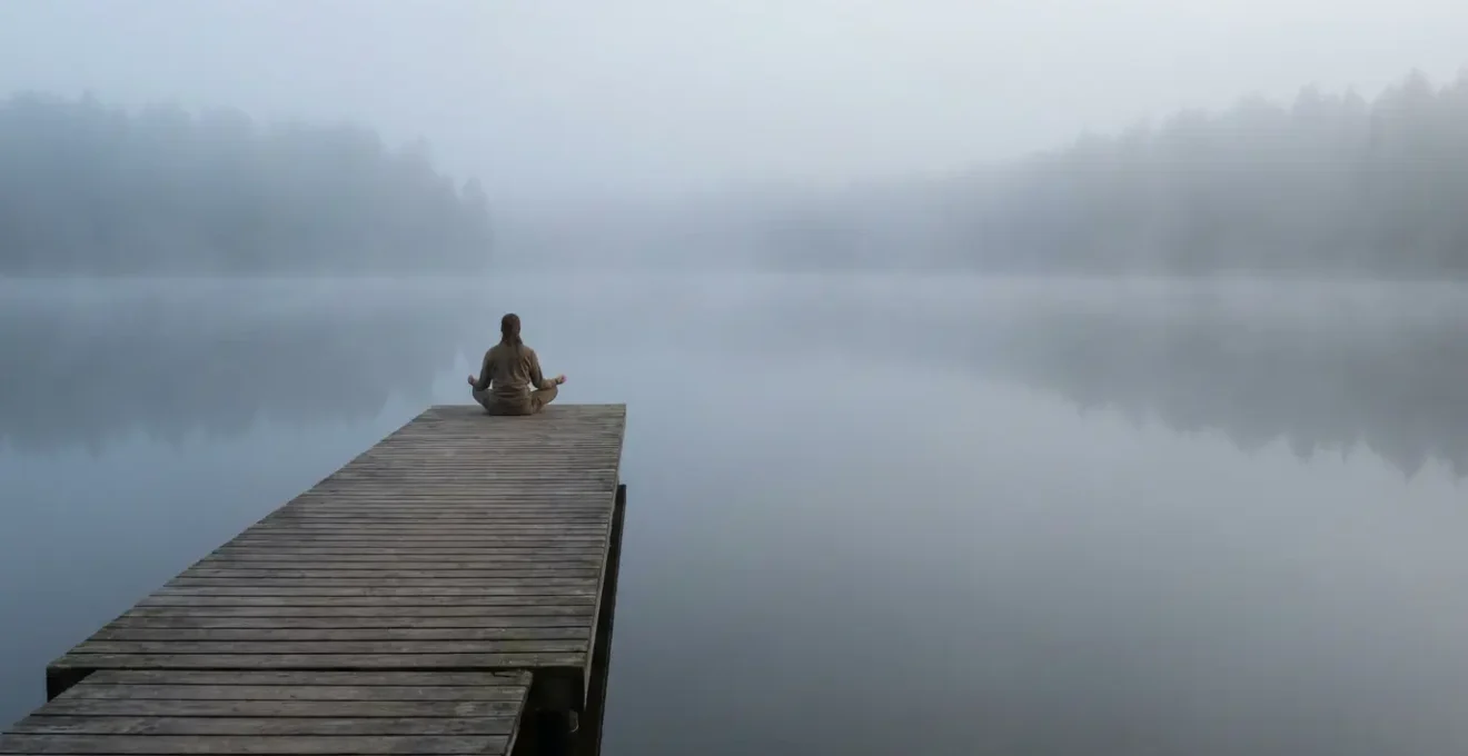 Persona in meditazione profonda in ambiente naturale sereno