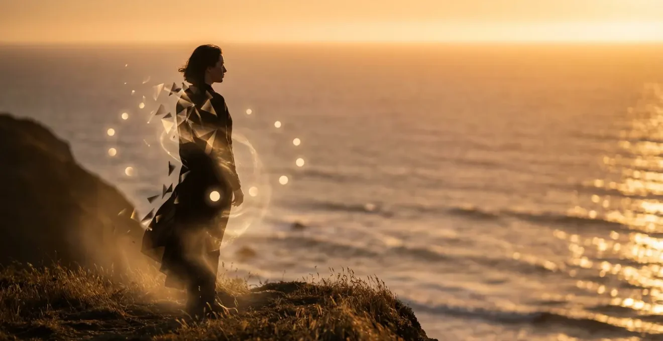 Persona contempla un tramonto simbolico rappresentando la fine di un ciclo numerologico