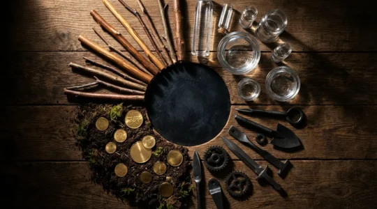 Composizione simbolica dei quattro semi degli arcani minori dei tarocchi con dettagli intricati