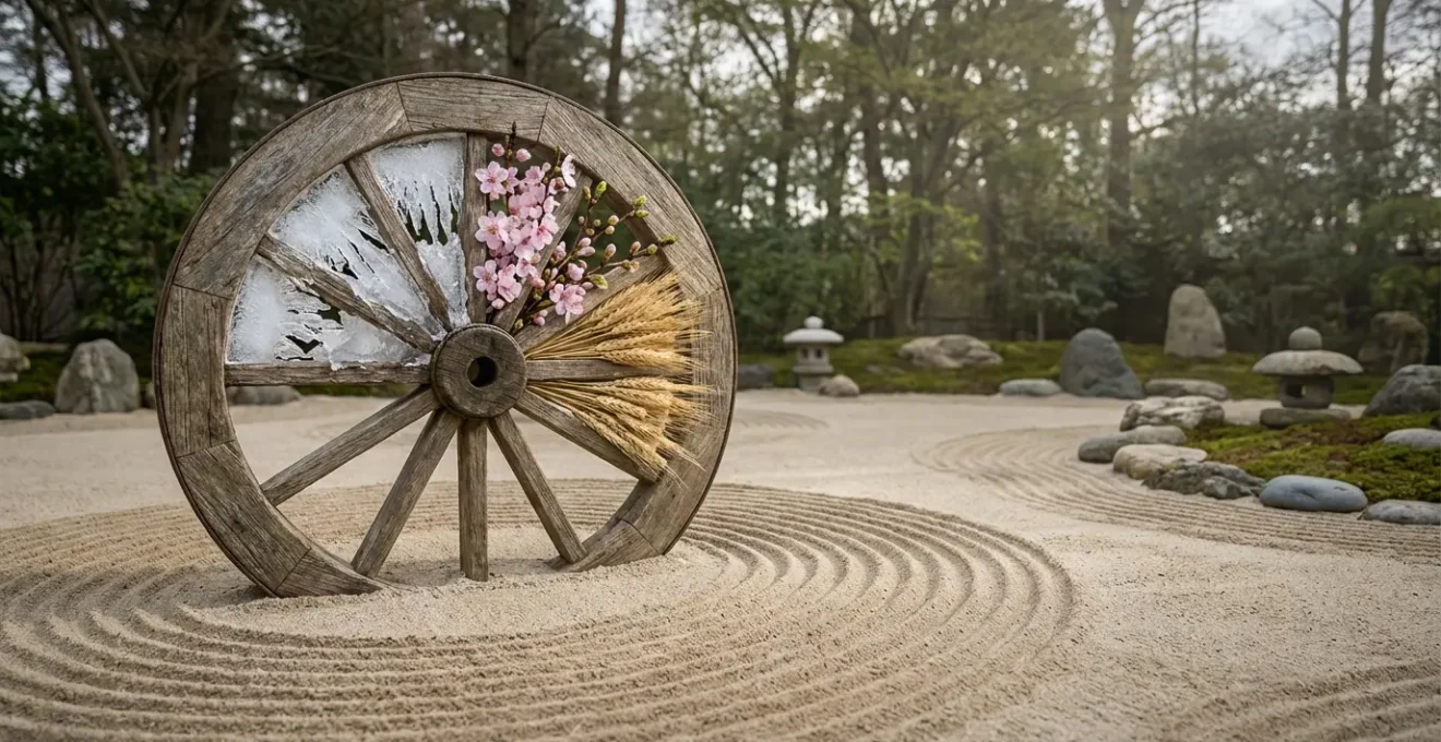 Calendario circolare con tre punti di partenza energetici rappresentati da stagioni