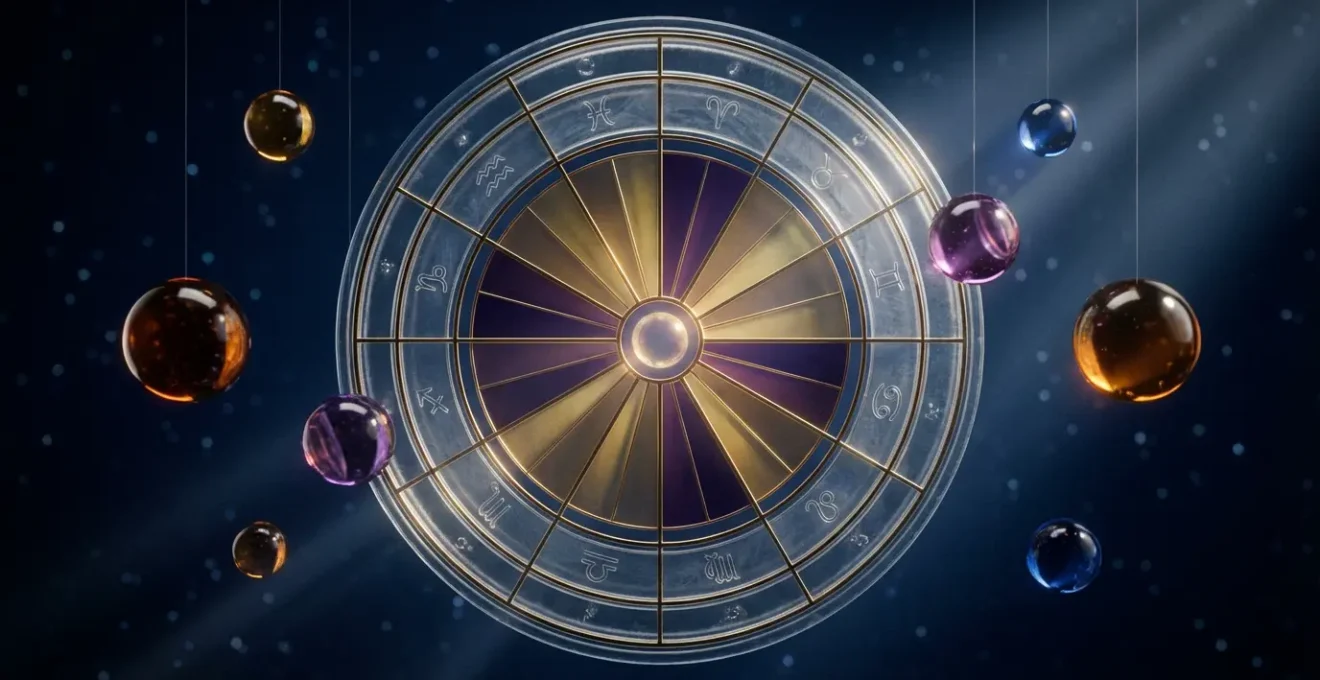 Ruota astrologica con dodici case illuminate che rappresentano i diversi settori della vita