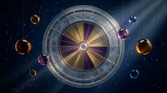 Ruota astrologica con dodici case illuminate che rappresentano i diversi settori della vita