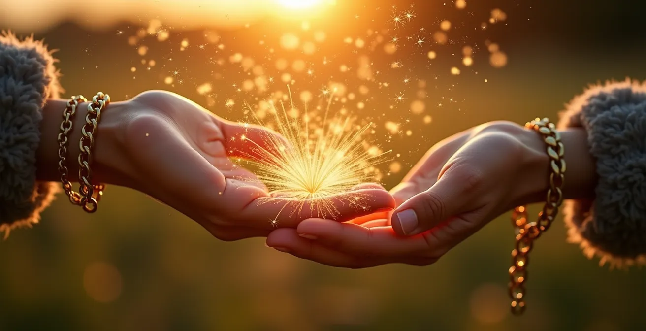 Catene che si spezzano simboleggiando la liberazione dal karma negativo