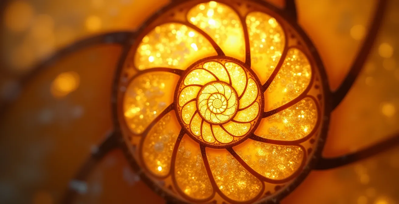 Spirale dorata ascendente con tre livelli che rappresentano le fasi di trasformazione pre-compleanno