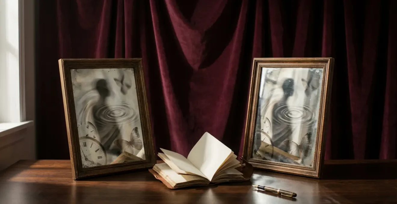 Ritratti di Freud e Jung si riflettono in una superficie acquea con simboli onirici