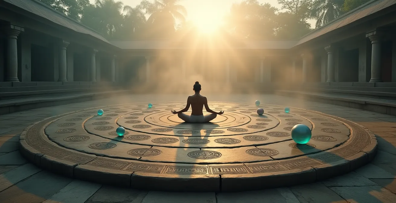 Rappresentazione visuale dei cicli Dasha come capitoli della vita con simboli planetari