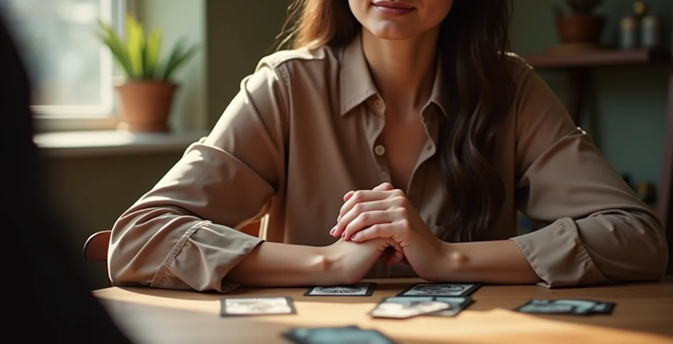 Cartomante che ascolta attentamente il cliente durante i primi minuti del consulto