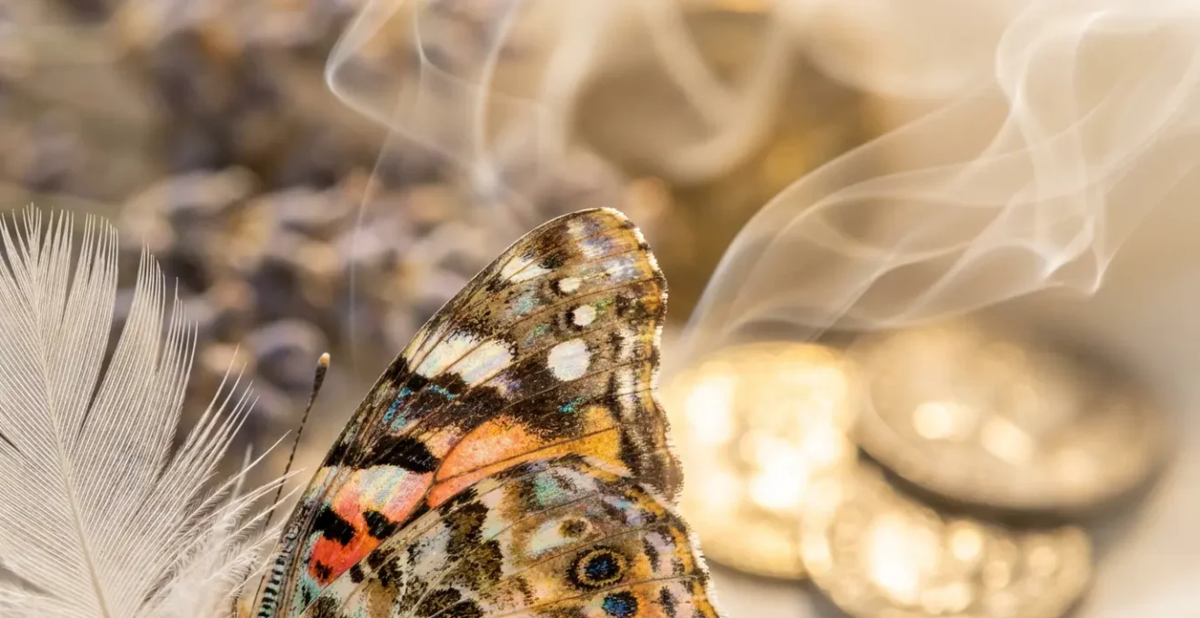 Composizione simbolica di elementi naturali come segnali dall'aldilà