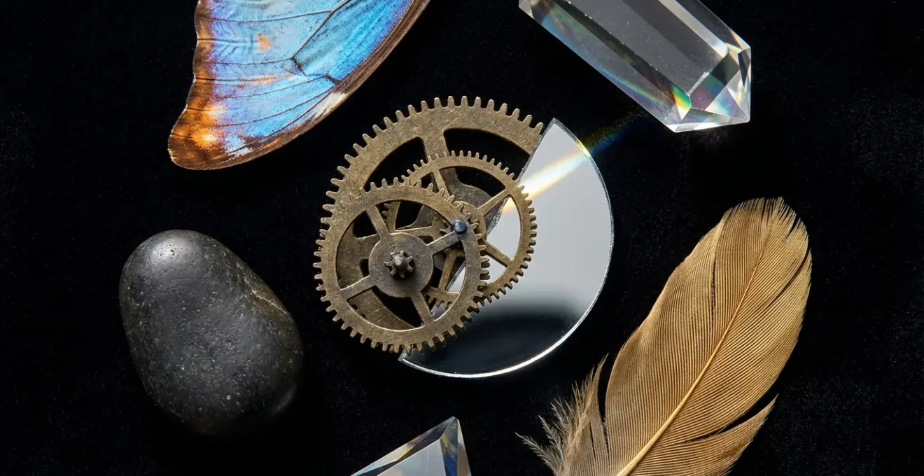 Oggetti simbolici disposti in cerchio che suggeriscono connessioni invisibili